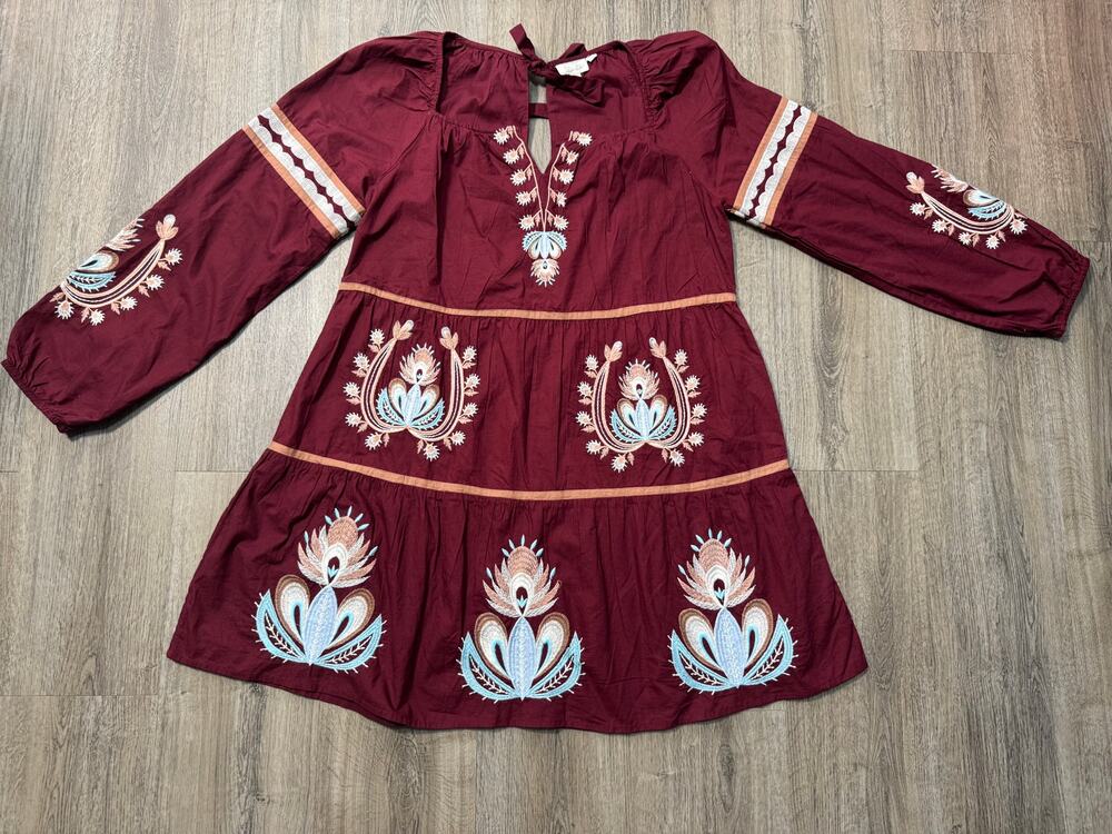 Anthropologie Let Me Be Women's Embroidered Tiered Tunic Dress